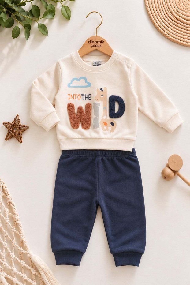 Baby boy wild embroidered sweatshirt and bottom tracksuit 2-piece set 3-6-9-12 months