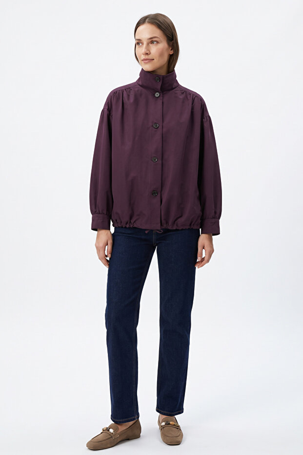 High Collar Trench Coat 202708 - Mürdüm
