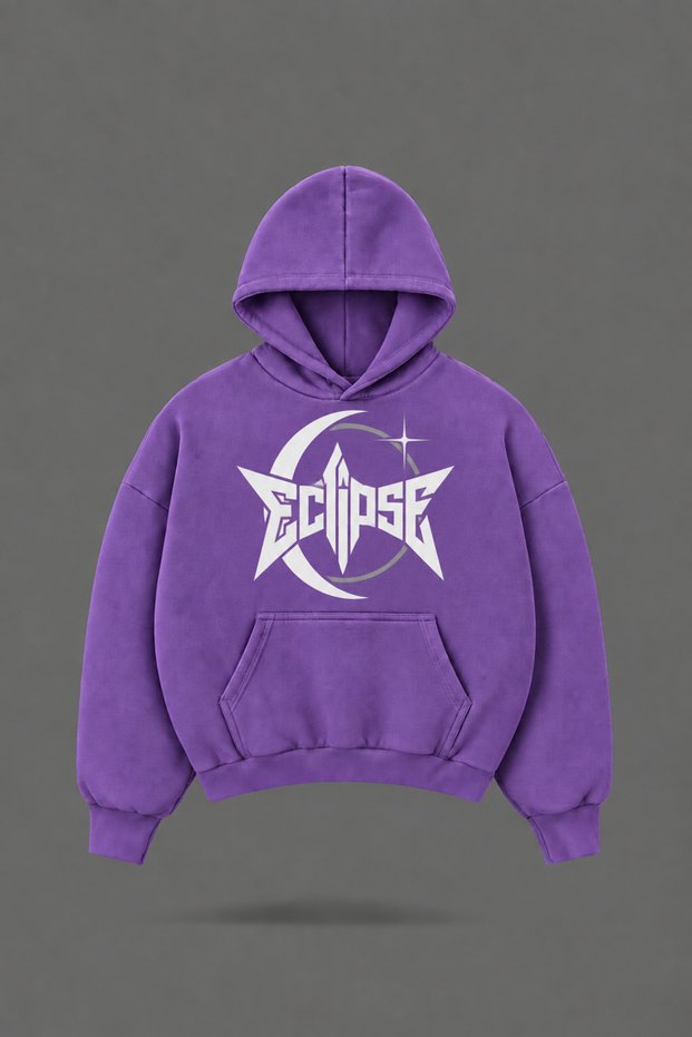 Oversize Eclipse Printed Hooded Purple Sweatshirt
