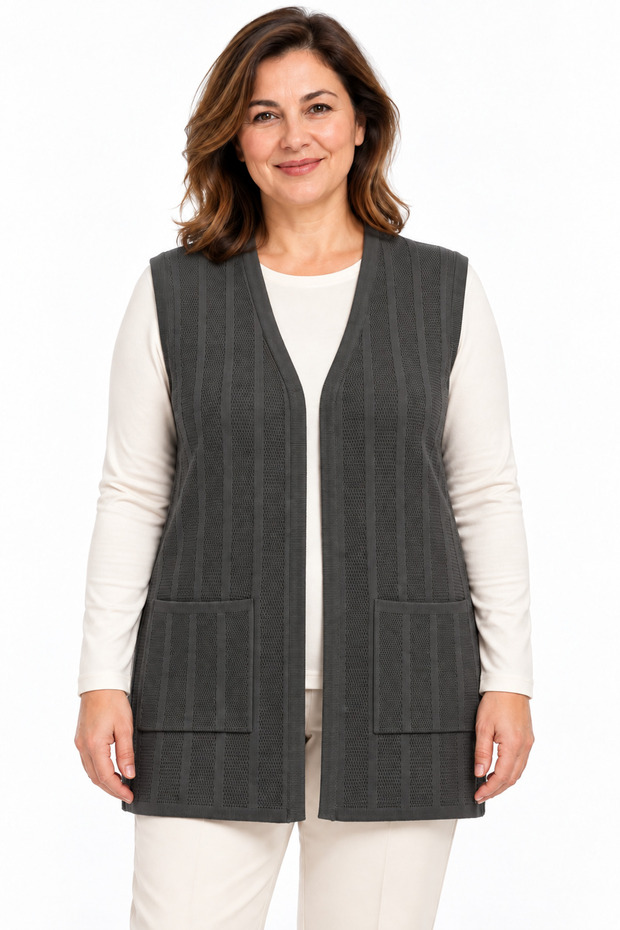 Women's Honeycomb Patterned Mother's Knitwear Vest for Middle Ages and Above 30760