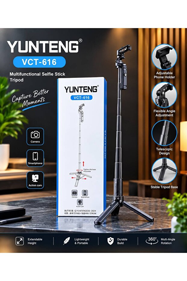 VCT-616 Multifunctional Selfie Stick Tripod – Adjustable Phone & Camera Stand with Ai Face Tracking