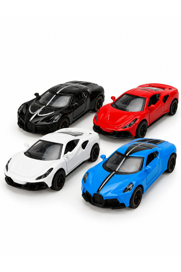 Race Car 4-Piece Car Set - 4 Pcs Pull and Go Racing Cars (Blue+Red+Black+White)