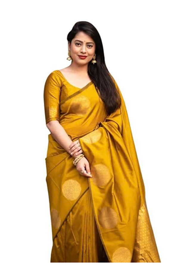 Mustard Soft Silk Saree with Golden Zari Motifs - MAF101225 | Mustard