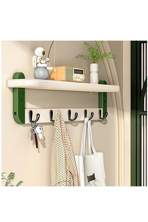 74cm Wall Mounted Coat Rack with Shelf,Wood Entryway Storage Shelf with 5 Metal Hangers,10kg Capacity