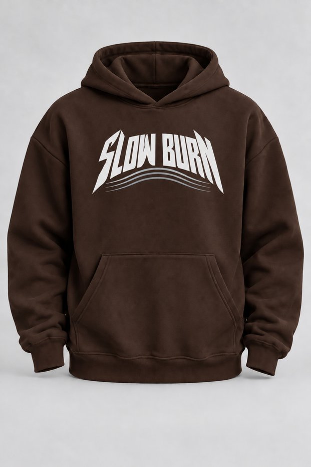 Oversize Slowburn Printed Hooded Brown Sweatshirt