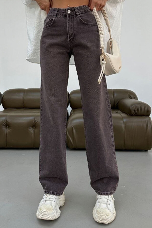 Women's High Waist Washed Wide Leg Jeans 1242 Brown