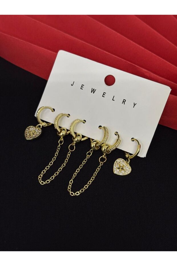 316L Steel Jewelry Gold Color Set of 6 Zircon Stone Earrings