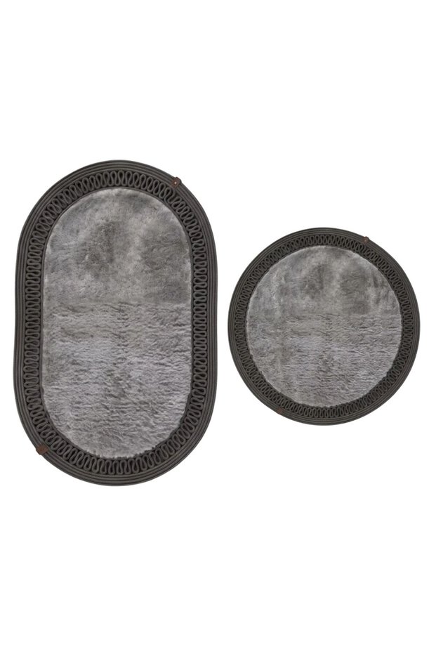 Eclipse Series Plush Textured Jute Framed 2-Piece Floor Mat Set - Non-Slip Base