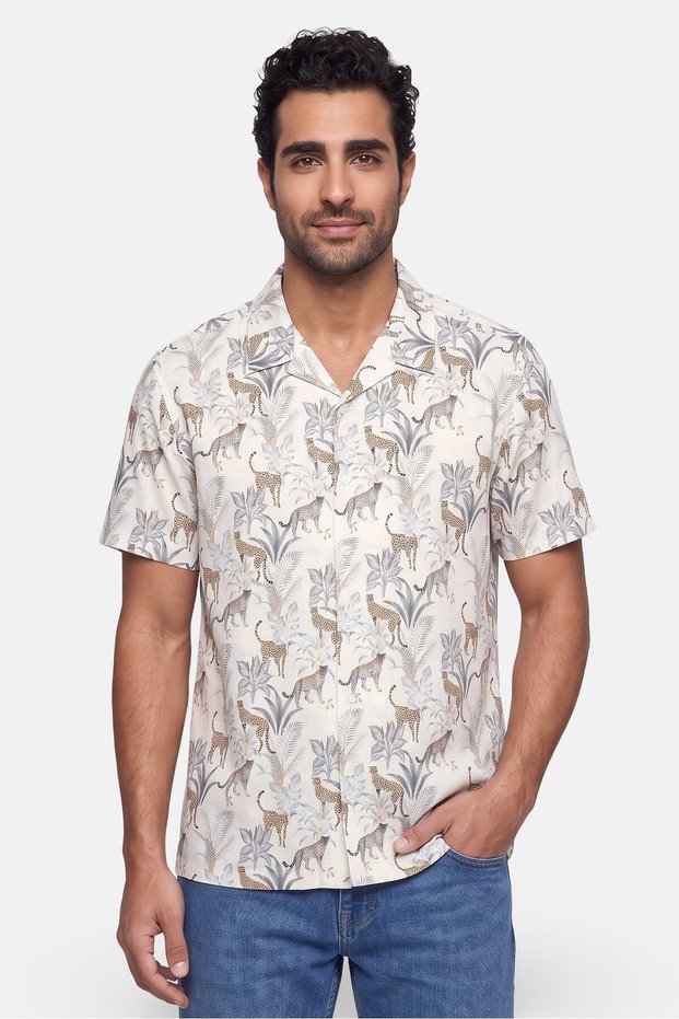 Men Regular Fit Short Sleeve Allover Print Casual Shirt, Multicolor