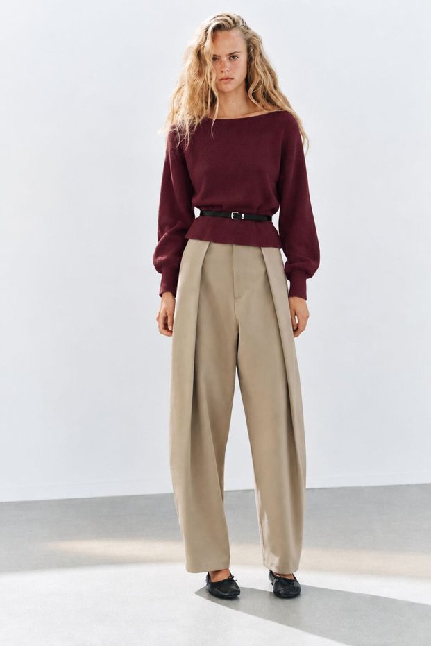 Belt Detailed Boat Neck Sweater