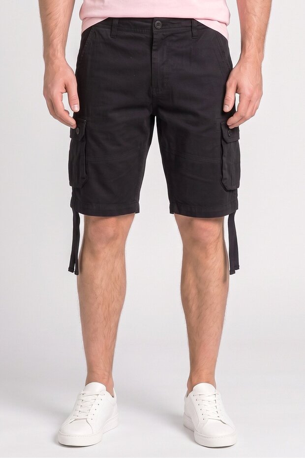 Men Solid Cargo Shorts, Black