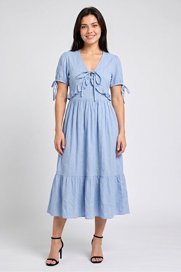 Women Textured Midi Dress, Blue