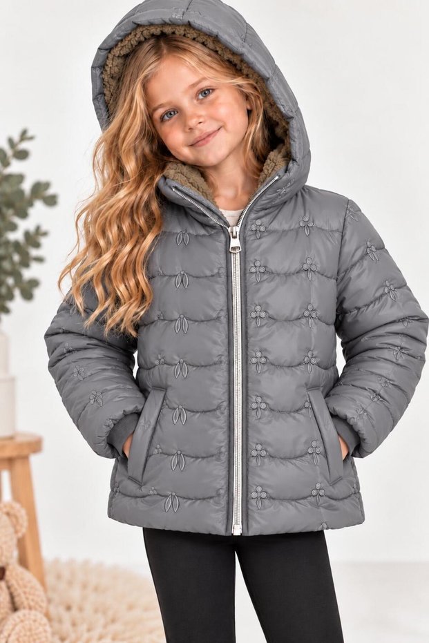 Embroidery Detailed Water and Wind Resistant Girls' Coat