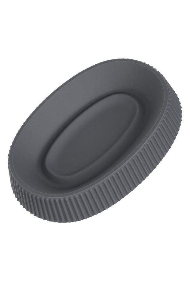 Oval Plastic Soap Dish Grey with Lines Pattern 14x10cm