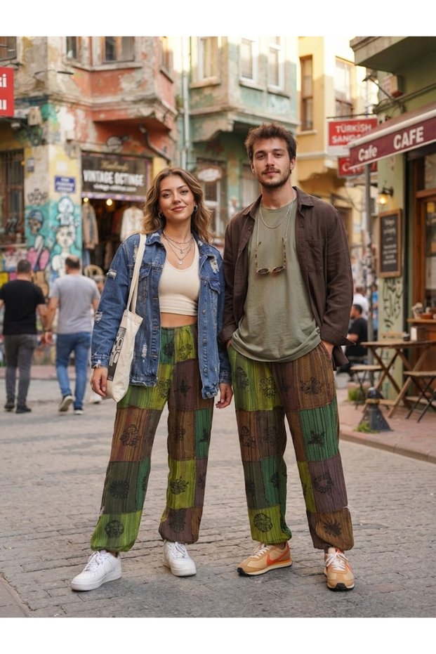 Unisex Nepali Ethnic Authentic Elastic Waist Pocketless Casual Bohemian Trousers