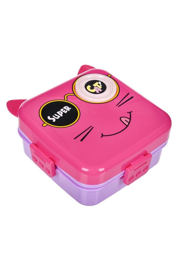 Plastic Casserole with 5 Compartments Spoon & Sauce Container Cat Pattern
