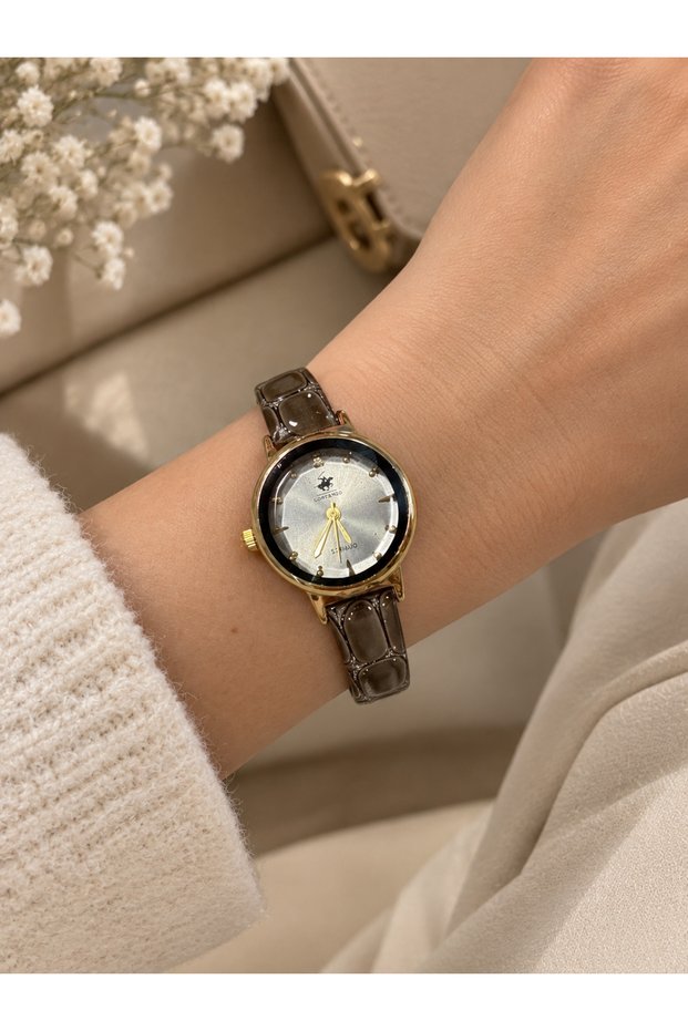 Wristwatch Brown Band Gold Case Elegant Stylish Quartz Watch