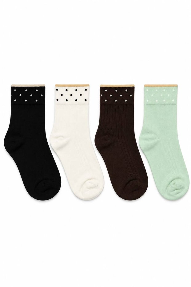 Women's Polka Dot Short Socks Set of 4, Stylish Women's Socks, Soft Half-Toe Socks, Gift Women's Socks, Daily Women's Socks Ab002