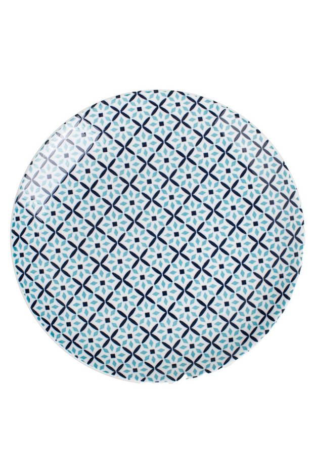 Blue Porcelain Plate with Aztec Pattern Ø19cm
