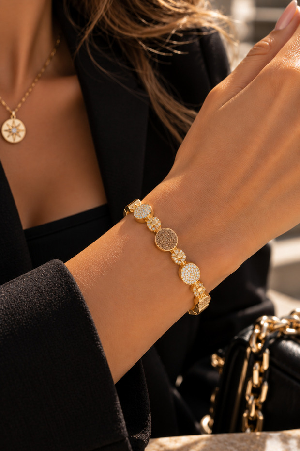 Steel Vip Zircon Diva Handcuff Bracelet Gold