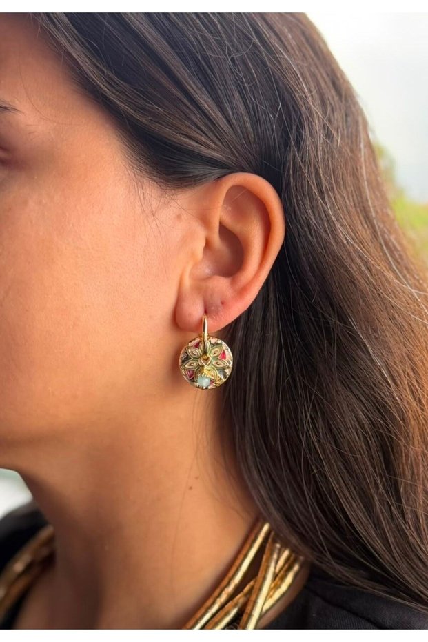 Enamel vintage lotus earrings