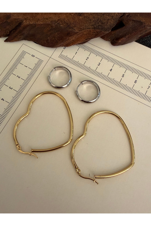316 L Surgical Steel 4-Piece Heart Hoop Earring Set Gold&Silver Color Hoop Earrings Steel Earrings 12 mm