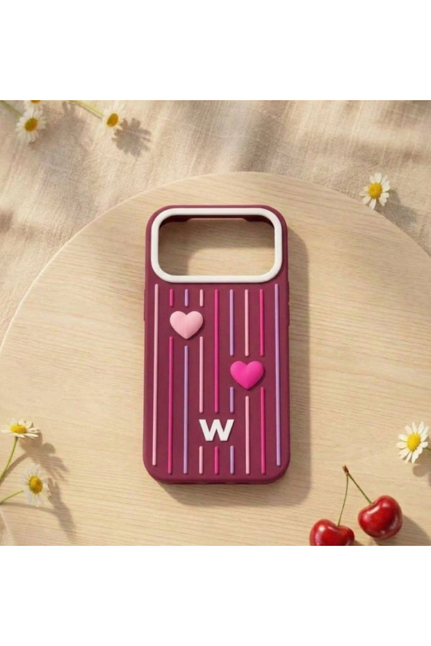 Wildflower Heart Stripe Phone Case for iPhone 18 Pro Max, Beautiful Case for Women, Maroon | WIDGETS MATRIX