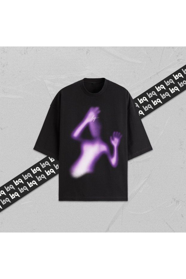 Purple Blur Unisex Printed Oversize T-Shirt 100% Cotton Women's Men's Crew Neck Black