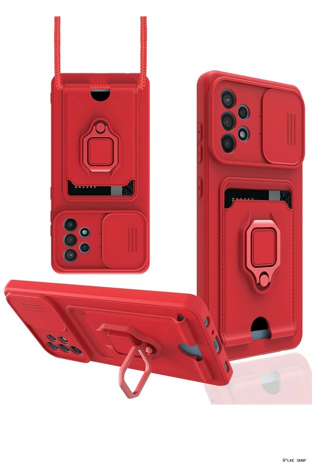 Ilkestor Newface Galaxy A72 Case Zuma Silicone with Business Card Holder and Ring (33538) - Red