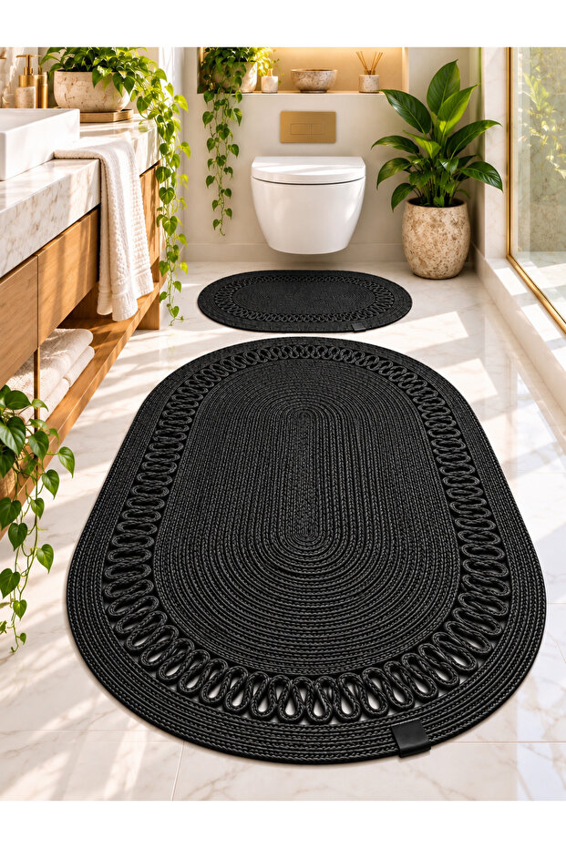 Jute Straw Large Size 2-Piece Bathroom Mat Set 70X120 and 40X60 Toilet Mat, Bathroom Rug