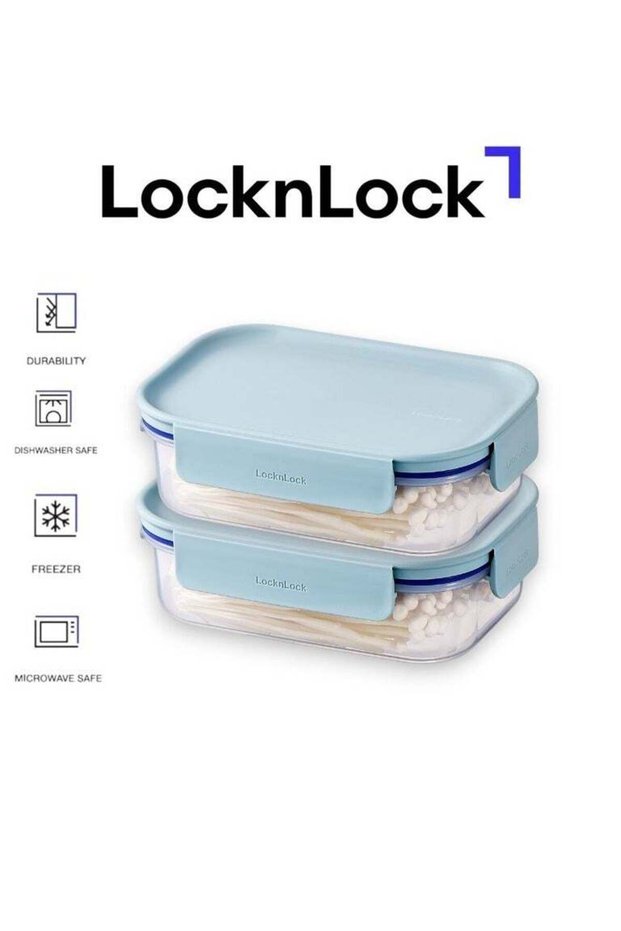 LocknLock Classic Plus Rectangle Food Container 910ml (PACK of 2) – Mint, Airtight & Microwave Safe