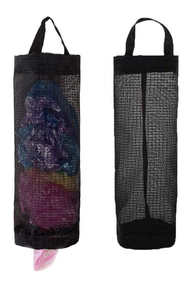 1 Pack Mesh Hanging Plastic Bag Holder, Grocery Bag Dispenser, Black