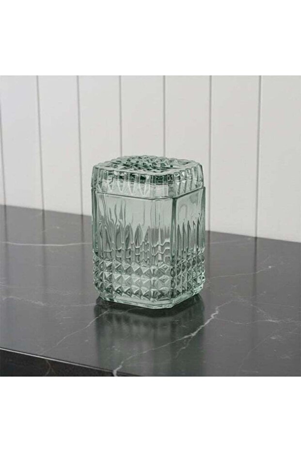Velora Glass Cotton Jar Green Bathroom Storage Organizer 8.5x8.5x11.7cm