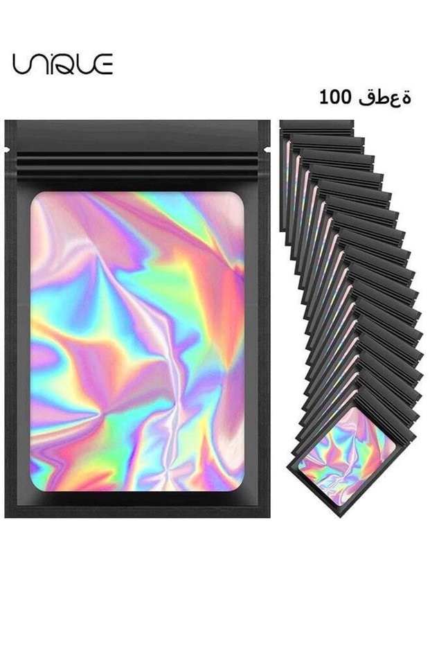 100 Pieces Resealable Bags for Small Business, Holographic Packaging Bags, Resealable Odor Foil Pou