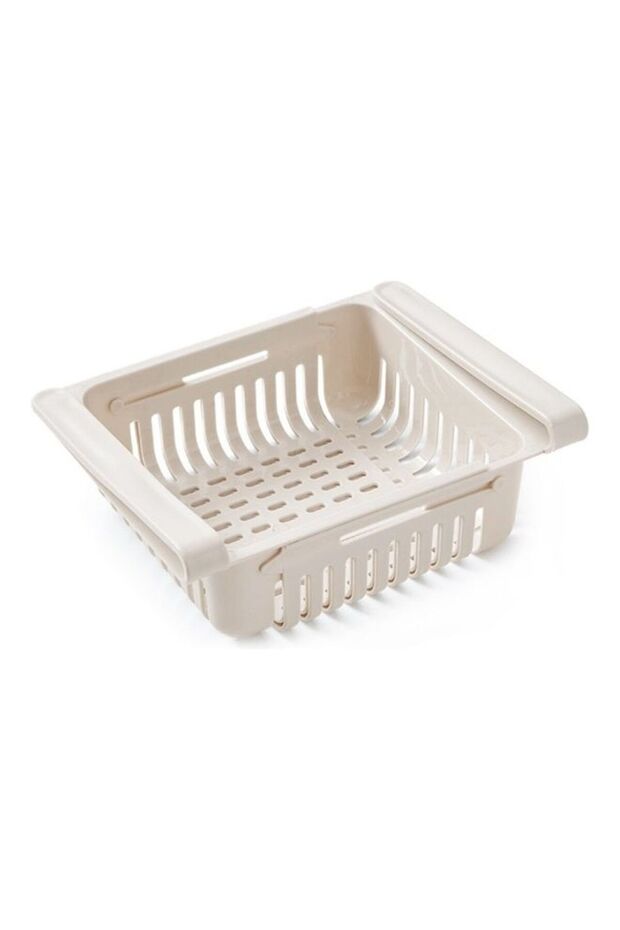 Retractable Fridge Organizer Pull Out Drawer Beige 20x16x8cm