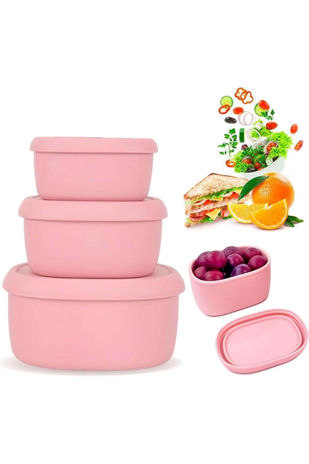 3-Piece Silicone Food Storage Containers, Lunch Bento Box with Lids, Leakproof Dishwasher Microwave