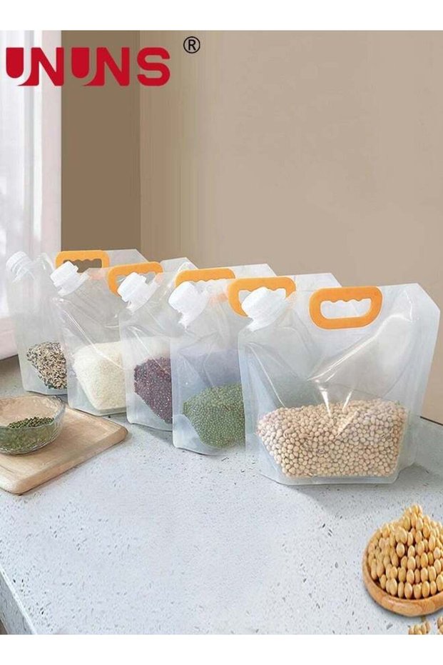 Grain Storage Container,5pcs 2.5L Moisture-Proof Sealed Bag For Food Storage With Funnel,Portable W