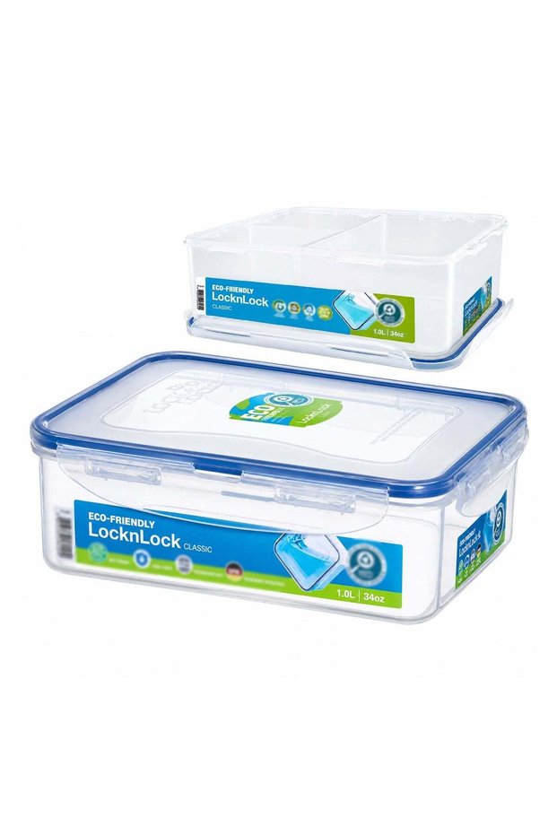 LocknLock Rectangular Food Storage Container with Divider 1L Airtight Leakproof Lid, BPA-Free, Micr