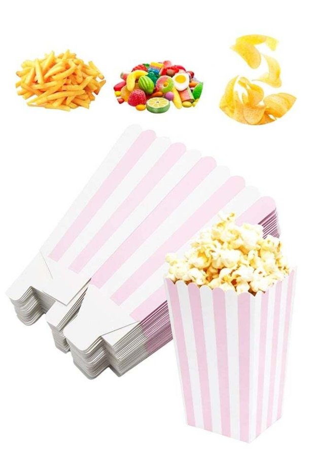 12PCS Pink White Striped Disposable Small Popcorn Boxes For Movie Birthday Party Supplies