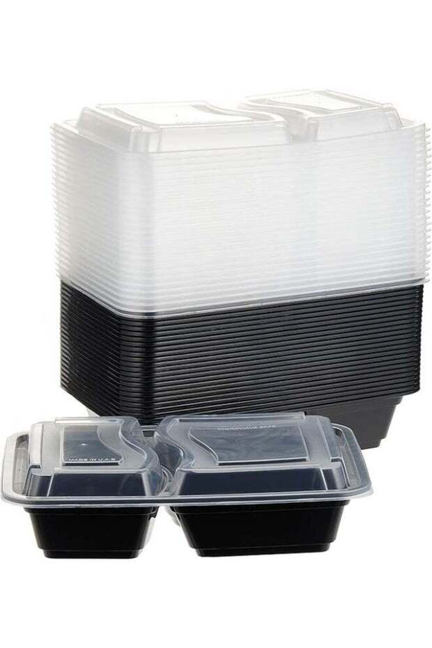 24 Pieces Microwave Disposable Container With Lid Rectangular - 2 Compartment Meal Prep Container S