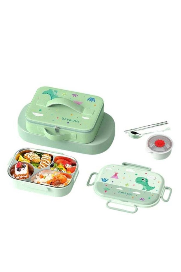 Kids Bento Lunch Box with Insulated Carry Bag – Cute Printed Leakproof Lunch Box for School, 4 Comp