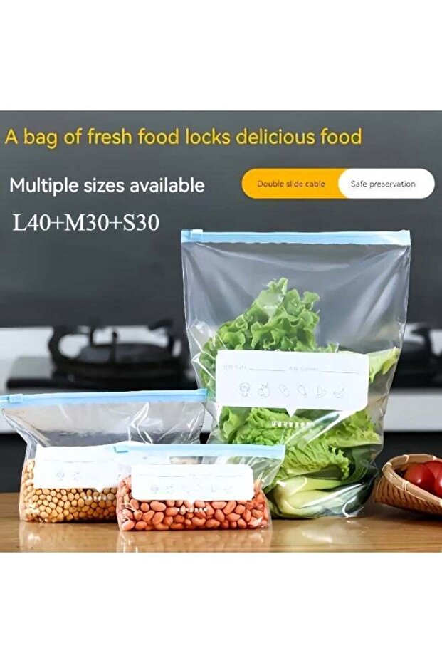 100 PCS(3 Sizes) Reusable Food Storage Bags,Gallon Freezer Bags,Household Plastic Sealer Bags,Refri