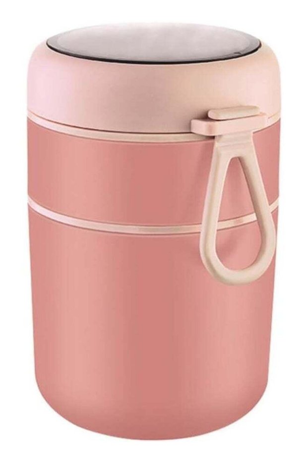 Pink Double Layer Stainless Steel Soup Mug, Portable Thermal Lunch Box with Lid and Handle, Large C