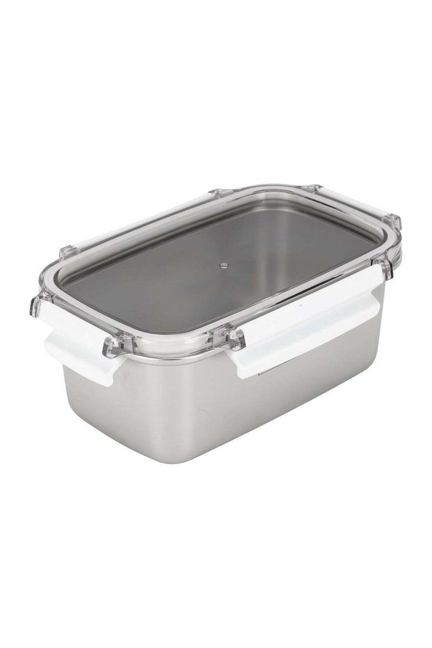 Royalford 1000 ml Stainless Steel Rectangle Lunch Box | Polymer Lid, 4 Side Locks, Food-Grade, BPA-