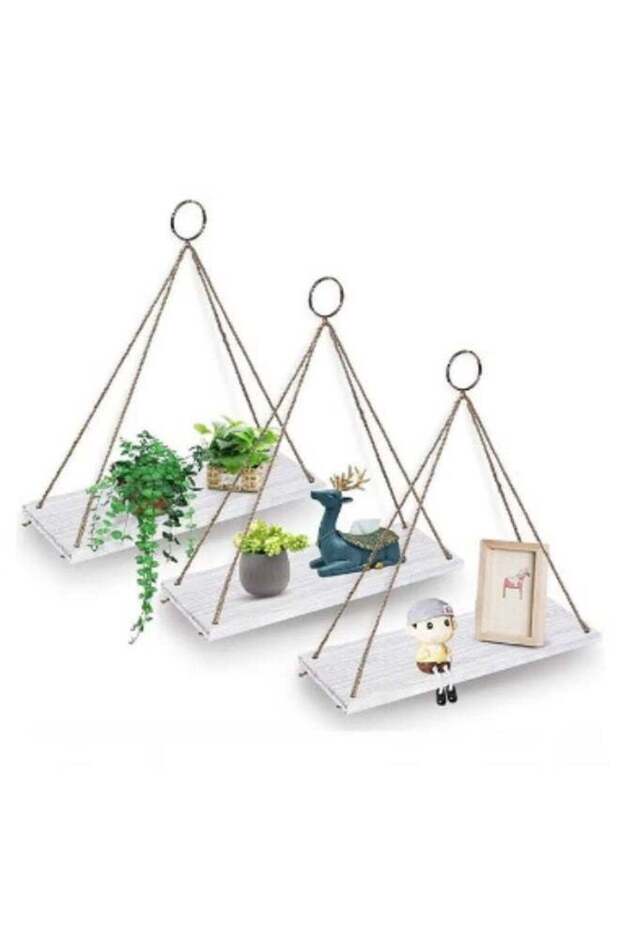 3-Piece Set, Wooden Wall Mounted Shelves, Bohemian Style Plant Hanging Rack, Triangle Floating Shel