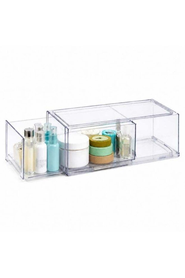 Homesmiths Stackable Clear Storage Drawer, L 33.7 × B 12 × H 11 cm | Transparent Plastic Organizer