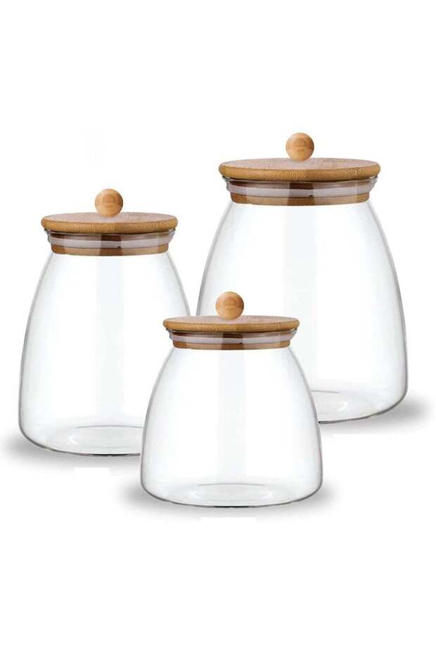 500 ML, 800 ML, 1000 ML High Borosilicate Glass Jar Canister 3Pc Set With Bamboo Lid Airtight Clear