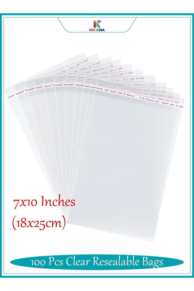100Pcs Clear Resealable Bags, Self-Sealing Cellophane Packaging Bags, Transparent Plastic Pouches f