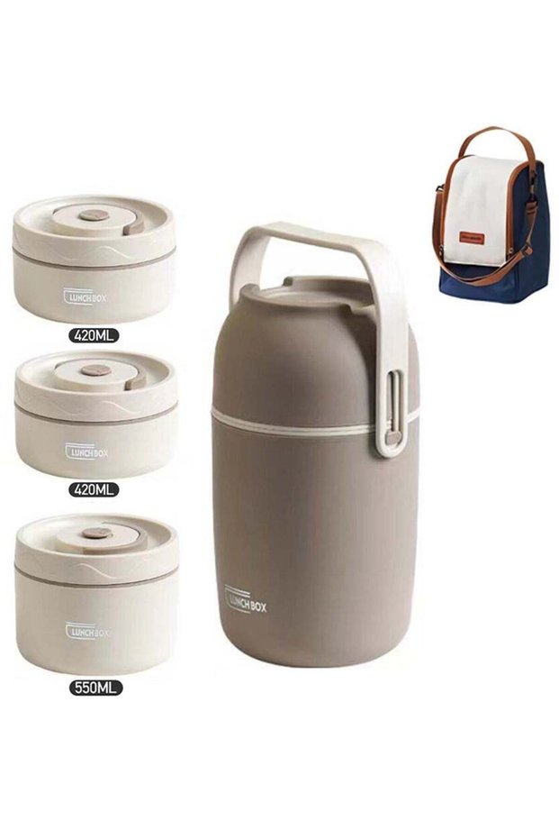 304 Stainless Steel Three Layer Insulated Lunch Box Bento Box Food Container With Insulation Bag(3-