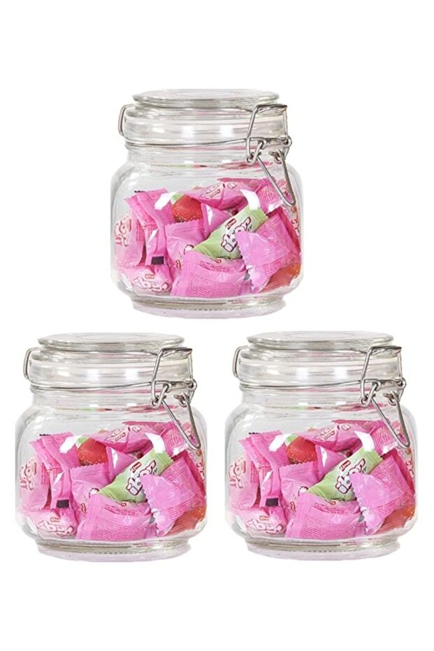 3-Piece Airtight Glass Canister With Lid Clear 750ml
